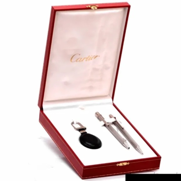 Vintage Must de Cartier Stainless Steel Pen, Pencil & Key Chain Set W Box - Picture 3 of 8